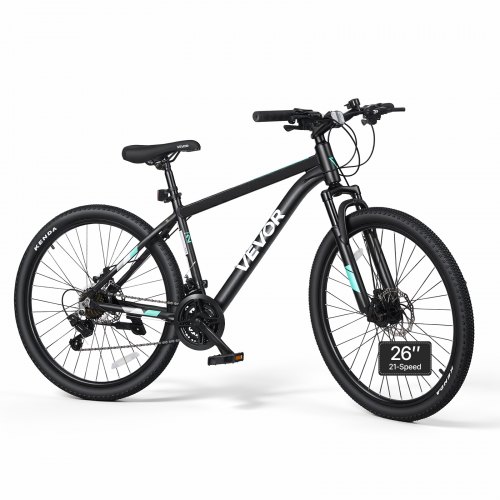 VEVOR Mountainbike voor dames en heren, 26 inch, 21 versnellingen, zwart, outdoor, ideaal voor volwassenen, frame van aluminiumlegering, met verende v