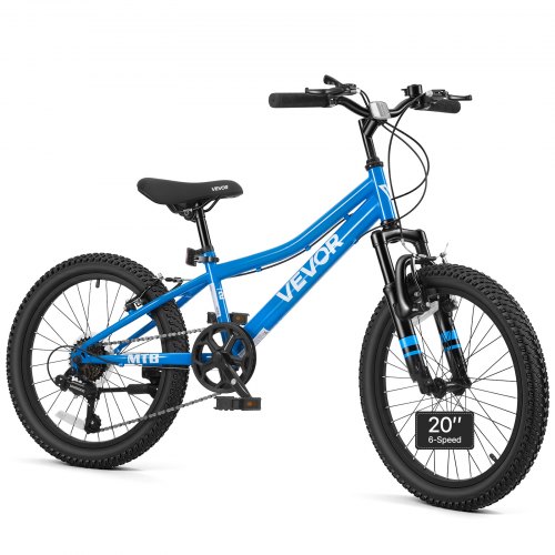 VEVOR Mountainbike 20 inch 6-versnellingsfiets van koolstofstaal, blauw, voor recreatief fietsen en lichte offroad-tochten, draagvermogen van 80 kg, b