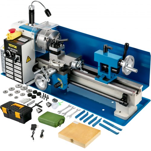 VEVOR Draaimachine 550 W, metalen mini draaibank 7 x 14, metalen bank draaimachine max. 2500 omw/min, metalen mini draaimachine, tafeldraaimachine, schroefdraad 12-52 TPI, mini draaibank metaal, acces afbeelding