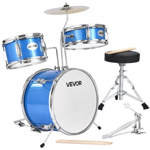 VEVOR Drumset 3-delig drumstel voor kinderen met 14-inch (35,6 cm) bastrommel blauw afbeelding
