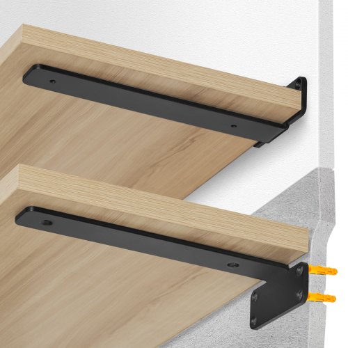 VEVOR plankbeugels 310 x 100 x 45 mm 6 stuks zware zwevende plankbeugels beugels voor planken 5 mm dik matzwarte L-plankbeugel stalen plankbeugels met een draagvermogen van 72,6 kg afbeelding