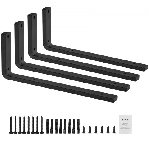 VEVOR plankbeugels 410 x 155 x 35 mm 4 stuks zware zwevende plankbeugels beugels voor planken 10 mm dik matzwarte L-plankbeugel stalen plankbeugels met een draagvermogen van 72,6 kg afbeelding