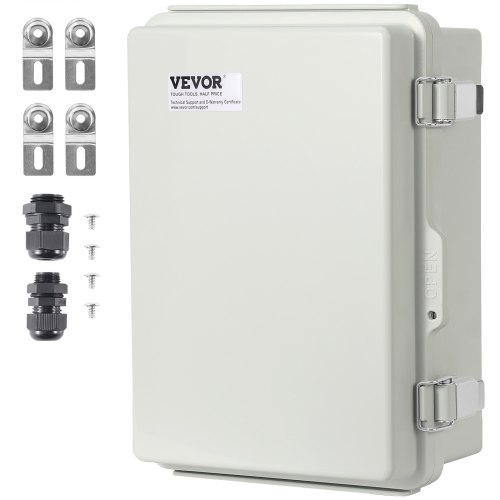 VEVOR elektrische aansluitdoos 430 x 330 x 180 mm, ABS-kunststof elektrische behuizingsdoos met scharnierend deksel, roestvrijstalen sluiting, IP67 stofdicht en waterdicht voor elektrische projecten afbeelding