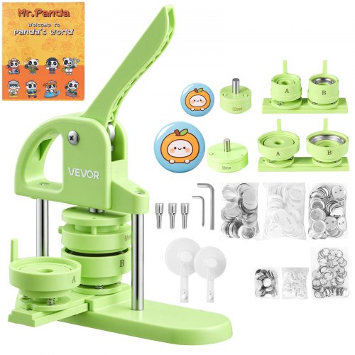 VEVOR knopenmachine 32/58 mm plastic knopenmachine groen 200 stuks, met cirkelsnijder, sjabloon en ergonomische handgreep voor het zelf maken van badg