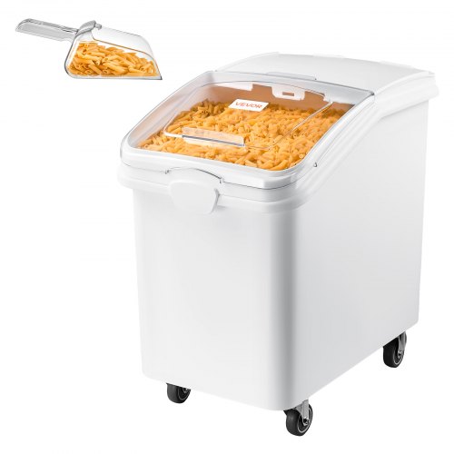 VEVOR Rijstcontainer 120 L PP Opbergcontainer met kijkvenster en 4 wielen, voor granen, rijst (90 kg), muesli en meel (66 kg), met schuifdeksel, grote doseeropening, schepje, voercontainer voor dieren