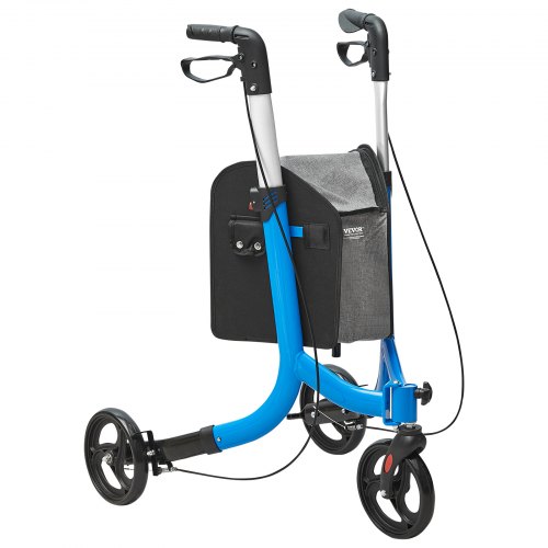 VEVOR 3-wiel rollator, opvouwbare aluminium wandelwagen met verstelbare handgreep, Trio lichtgewicht buitenrollator met opbergtas, 118 kg laadvermogen, blauw afbeelding
