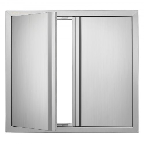 VEVOR Grilltoegangsdeur, 660 x 610 mm, dubbele buitenkeukendeur, inbouw roestvrijstalen deur, verticale wanddeur met intrekbare handgrepen, voor grilleiland, grillstation, buitenkast afbeelding