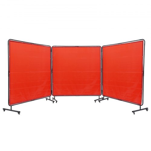 VEVOR 3-delig lasgordijn 1,8 x 1,8 m Vlamvertragend vinyl lasscherm met 12 zwenkwielen en 6-laags UV-bescherming Lasdeken Lasbescherming Rood