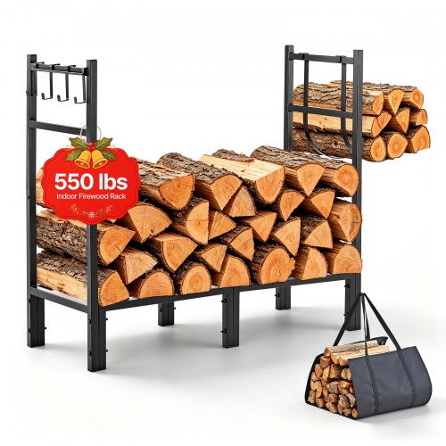 VEVOR Houtrek, Houtblokhouder, Houtopslagrek, 830 mm, voor open haarden en kachels op terrassen en balkons, Stalen constructie, Draagvermogen 250 kg, Inhoud 164,24 L, inclusief Houtdraagtas, Zwart