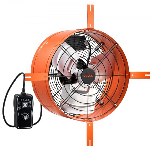 VEVOR Gevelventilator 38,1 cm, zolderventilator met een luchtstroom van 2803,4 m³/u, oranje, koeling en luchtcirculatie voor zolder, werkplaats en woning, behuizing van koolstofstaal, met thermostaat, netsnoer en bedieningskabel.