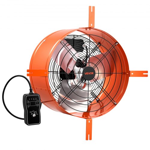 VEVOR Gevelventilator 40,6 cm, zolderventilator met een luchtstroom van 3304,6 m³/u, oranje, koeling en luchtcirculatie voor zolder, werkplaats en garage, behuizing van koolstofstaal, met thermostaat, netsnoer en bedieningskabel.