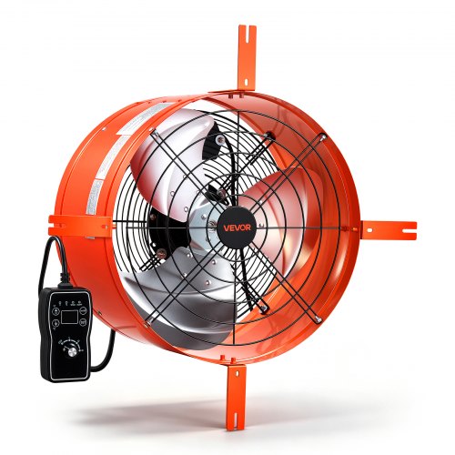VEVOR Gevelventilator 40,6 cm, zolderventilator met een luchtstroom van 4995,1 m³/u, oranje, koeling en luchtcirculatie voor zolder, werkplaats en opslagruimte, behuizing van koolstofstaal, met thermostaat, netsnoer en bedieningskabel.