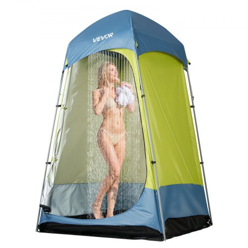 VEVOR 1-kamer douchetent, toilettent (1397x1397x2184 mm) omkleedtent incl. haringen, touwen, draagtas en stalen stok, gemaakt van 200D Oxford-stof voor kamperen, strand, vissen, groen afbeelding