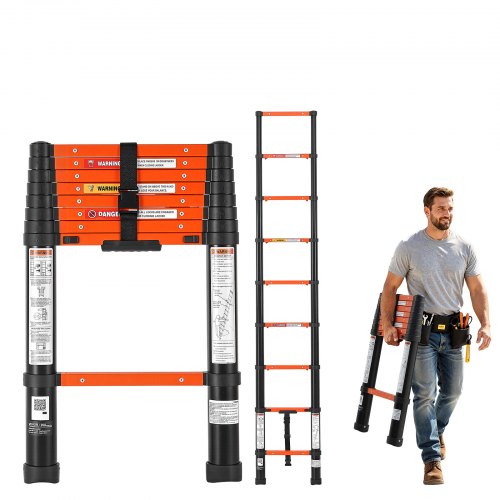 VEVOR Telescopische Ladder 263cm Uitschuifbare Ladder 150kg Draagvermogen Aluminium Ladder, Draagbare Opvouwbare Ladder voor Dakwerk, Ramenreiniging &