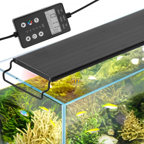VEVOR Aquariumlamp met LCD-monitor, 18W aquariumverlichting met volledig spectrum met 24/7 natuurmodus, instelbare helderheid en timer, behuizing van aluminiumlegering, uitschuifbare beugels voor 46-61 cm afbeelding