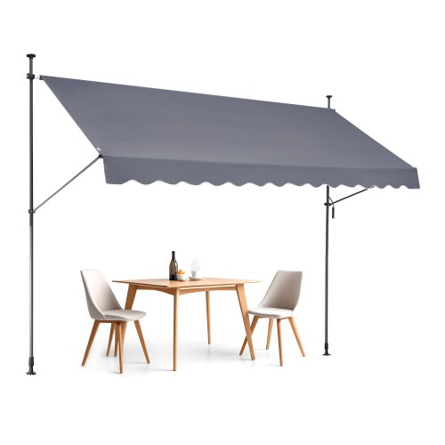 VEVOR balkonluifel luifel klemluifel zonwering met zwengel 350x120cm grijs afbeelding
