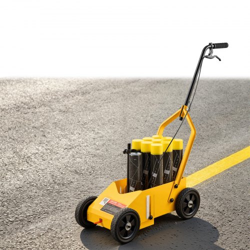 VEVOR Lijnmarkeerwagen, Lijnmarkeerset, 9 gele spuitbussen, Vloermarkering voor parkeerterreinen, werkplaatsen, straten, winkelcentra, sportvelden, instelbare lijnbreedte van 50-100 mm met adaptermondstuk