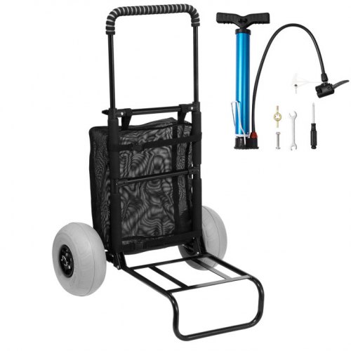 VEVOR strandwagen handkar zandwagen, strandwagen 74,84 kg laadvermogen, opvouwbare zandwagen van staal 69 tot 114 cm in hoogte verstelbaar, robuuste wagen voor op het strand afbeelding
