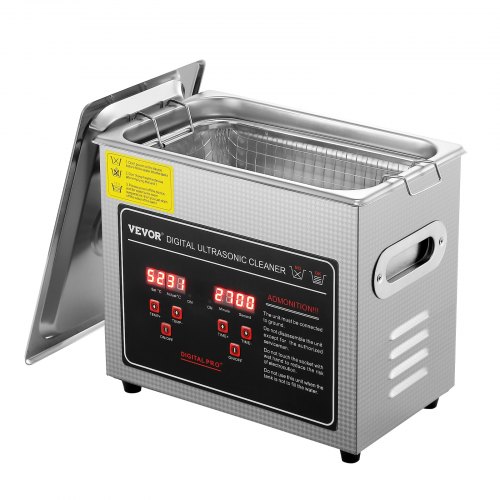 VEVOR ultrasone reiniger, ultrasoon reinigingsapparaat van roestvrij staal, 150 W, 3 liter ultrasoon reinigingsapparaat met digitaal display, 0-30 min