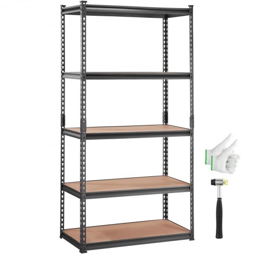 VEVOR Opbergrek 907,2 kg Totale laadcapaciteit 181,4 kg per plank Kelderrek SPCC Koolstofstaal + MDF-paneel Inhaakrek 90x45x182,88cm Werkplaatsrek Heavy Duty rek Kelderrek Plank Verstelbaar afbeelding