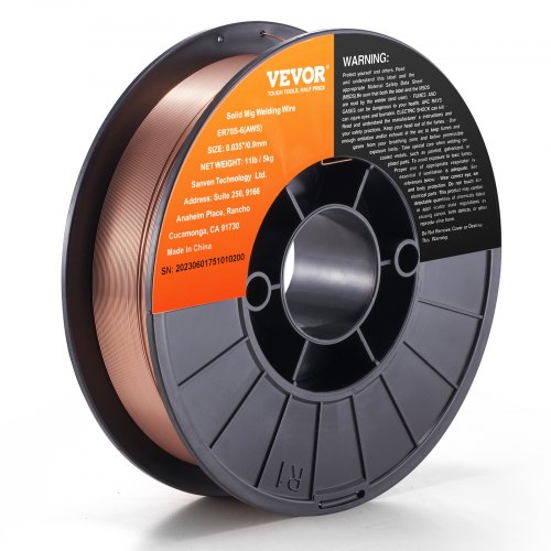 VEVOR 1 rol ER70S-6 0,9 mm gevulde lasdraad, 5 kg, MIG-lasdraad, spoeldiameter 200 mm, treksterkte 490–670 MPa, ideaal voor het lassen van koolstofstaal