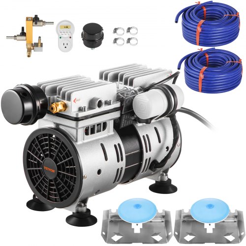 VEVOR vijverbeluchter 550 W 5,2 CFM voor maximaal 3 hectare 15 m vijverbeluchtingsset inclusief compressor en verzwaarde slangen en 2 diffusors luchtcompressor voor zuurstofcirculatie in diep water afbeelding