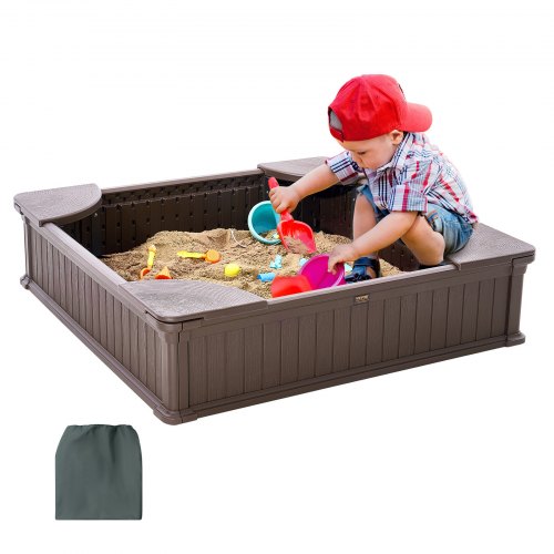 VEVOR Zandbak Met Deksel, Vierkante Zandbak, HDPE Zandbak Met 4 Hoekbanken En Vloermat Kinderzandbak Cadeau Voor Jongens En Meisjes Van 3 12 Jaar Bruin VEVOR Zandbak Met Deksel, Vierkante Zandbak, HDPE Zandbak Met 4 Hoekbanken En Vloermat Kinderzandbak Cadeau Voor Jongens En Meisjes Van 3 12 Jaar Bruin