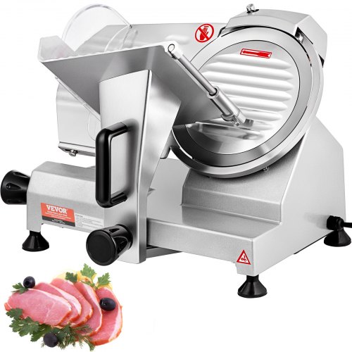 VEVOR Commerciële vleessnijmachine 200W elektrische snijmachine Voedselsnijmachine met 8" koolstofstalen mes, 0-12 mm verstelbare dikte voor vlees, kaas enz. afbeelding