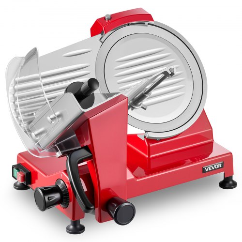 VEVOR Vleessnijmachine 25 cm 340 W 0-12 mm Snijmachine 45# Staal voor Bevroren rauw en gekookt vlees en ham, inclusief slijpsteen, voedselhouder en aandrukker, en antislipvoetjes