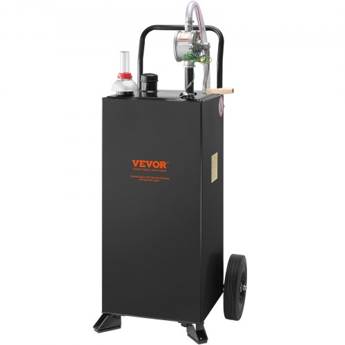 VEVOR 30 gallon gascaddy, brandstofopslagtank met wielen, draagbare brandstofcaddy met handmatige overdrachtpomp, benzine-dieselbrandstofcontainer voor auto's, grasmaaiers, ATV's, boten afbeelding