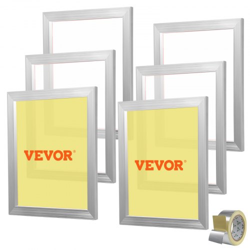 VEVOR zeefdrukkit, 6 stuks aluminium zeefdrukframes, 16 x 20 inch zeefdrukframes met 110 Count Mesh, High Tension Nylon Mesh & Sealing Tape voor T-shirts, doe-het-zelf afdrukken, enz. afbeelding