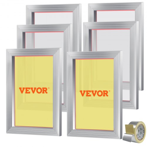 VEVOR zeefdrukkit, 6 stuks aluminium zeefdrukframes, 10x14 inch zeefdrukframes met 156 mesh, hoogspanning nylon gaas en afdichtingstape voor T-shirts, doe-het-zelf afdrukken, enz. afbeelding