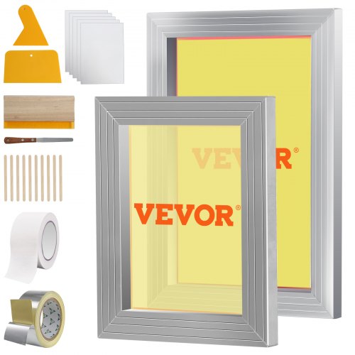 VEVOR zeefraam zeefdrukpers 2 stuks 25,4 x 35,6 cm / 20,3 x 25,4 cm, zeefdrukmachine zeefdrukplaat inclusief handschoenen en zeefdrukwisser, zeefdrukmachine voor stoffen, papier, kopieerpapier etc. afbeelding