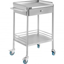 2-Layer Stainless Steel Lab Medical Cart W/ Upper Drawer Dental Easy Assemble Trolley
