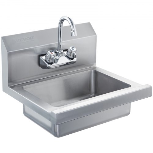 VEVOR Commerciële handwasbak met kraan, roestvrijstalen wastafel, kleine handwasbak, wandgemonteerde handwasbak, spoelbak voor restaurant, keuken, bar