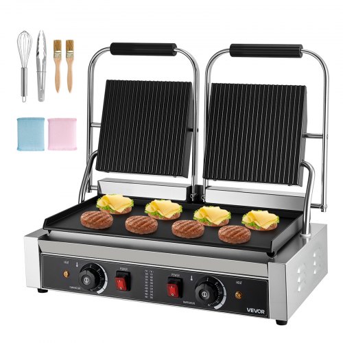 VEVOR Commerciële Panini Grill Contactgrill 3600W voor Sandwiches Steak Bacon Hamburger, Sandwich Maker Press Grill Gemaakt van roestvrij staal met ha