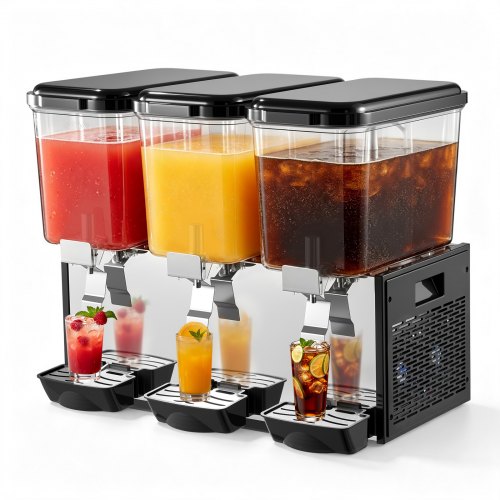 VEVOR elektrische drankdispenser/sapdispenser 2 x 12 liter 7-12 °C met PC-reservoir voor restaurants, hotels, bars en kiosken, met roerstaaf voor gelijkmatig mengen, drukschakelaar en lekbak