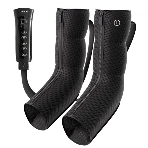 VEVOR Beenmassager, lymfedrainageapparaat, 3 warmtestanden, luchtcompressie, voor dagelijkse ontspanning, 6 standen, 3 massage-intensiteiten, 3 vibratiestanden voor de kuiten, inclusief opbergtas en voedingsadapter, zwart