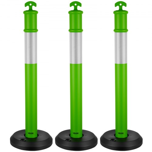 VEVOR Verkeersafbakeningspalen 3-pack (114 cm) met vulbare voet en reflecterende strips, waarschuwingspalen voor bouwplaatsen, parkeerterreinen, drang