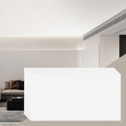 VEVOR Plafondtegels, 10 stuks 24 x 48 inch, systeemplafondtegels gemaakt van hoogwaardig PVC-schuim, brandwerend, goede flexibiliteit en eenvoudige installatie, plafondbekleding voor thuis-/kantoordecoratie, glad wit
