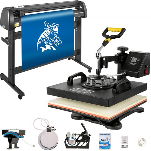 VEVOR Warmte Persmachine, 38 x 38 cm 5 in 1 Warmte Persmachine en 1350 mm Vinyl Cutter Plotter, Snijplotter Machine met Signmaster, Snijplotter voor het Overbrengen van Afbeeldingen op T-shirtstassen afbeelding