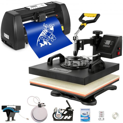 VEVOR Warmte Persmachine, 38 x 38 cm 5 in 1 Warmte Persmachine en 375 mm Vinyl Cutter Plotter, Snijplotter Machine met Signmaster, Snijplotter voor het Overbrengen van Afbeeldingen op T-shirtstassen afbeelding