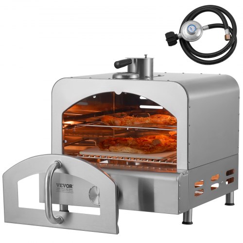 VEVOR Outdoor Pizza Oven, 13" Gasgestookte Pizzamaker, Draagbare Buitenpizza Grill met Verdikte Cordieriet Pizzasteen en Ingebouwde Thermometer, 430 Roestvrijstalen Gasoven voor Kamperen en Achtertuin