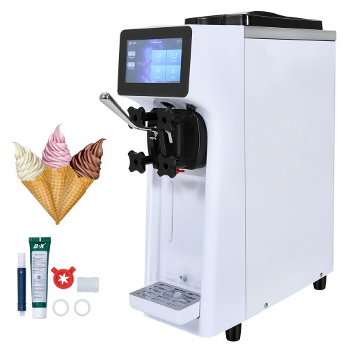 VEVOR Commerciële ijsmachine, capaciteit van 10 l/u, softijsmachine met enkele smaak, aanrecht, trechter van 4 l, cilinder van 1,6 l, touchscreen, automatische reiniging, snackbars voorgekoeld afbeelding