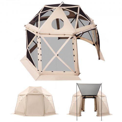 VEVOR Pop-up Paviljoen 3,6 x 3,6 m, 13-zijdige, bolvormige campingtent met afneembaar dak en draagtas, 360° ventilatie, zonwering, partytent voor 8-10