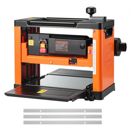 VEVOR Diktebank, driebladig, 330 mm werktafel, schaafmachine, 2 kW, motortoerental van 23500 tpm, dubbele rollen, kantelbeveiliging, houtbewerking met enkele snelheid, voor hard en zacht hout