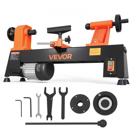 VEVOR Houtdraaibank 254 x 465 mm 1/2 HP Tafeldraaibank met 5 snelheidsinstellingen, voor beginners en hobbyisten, met thermische beveiliging, robuust metalen frame en complete accessoire set voor zacht- en hardhout.
