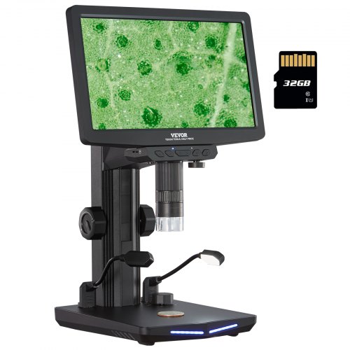 VEVOR digitale microscoop met 26 cm HD-scherm 10X-1300X vergroting gereflecteerde lichtmicroscoop USB-microscoop 8 LED, 2 miljoen pixels, 1080P videoresolutie, 1920x1080 fotoresolutie 32 GB geheugenkaart afbeelding