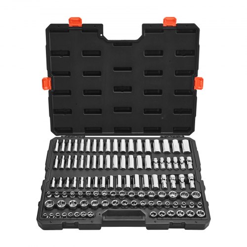 VEVOR 104-delige dopsleutelset, 9,5 mm aandrijving, metrische maten van 6 tot 24 mm, diep en standaard, gereedschapsset voor monteurs met opbergkoffer, verchroomd CR-V-gelegeerd staal
