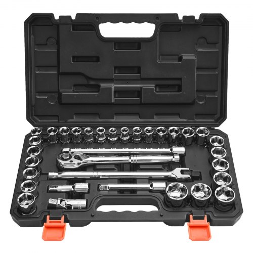 VEVOR 33-delige dopsleutelset, 12,7 mm aandrijfdoppen en ratelset, SAE en metrisch, gereedschapsset met ratelsleutels, verlengstuk, draagkoffer, CR-V-gelegeerd staal